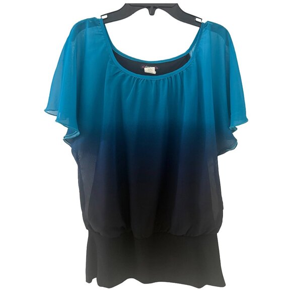 Cocomo Blue Ombre Chiffon Flutter Sleeve Blouse Size S - Picture 1 of 5
